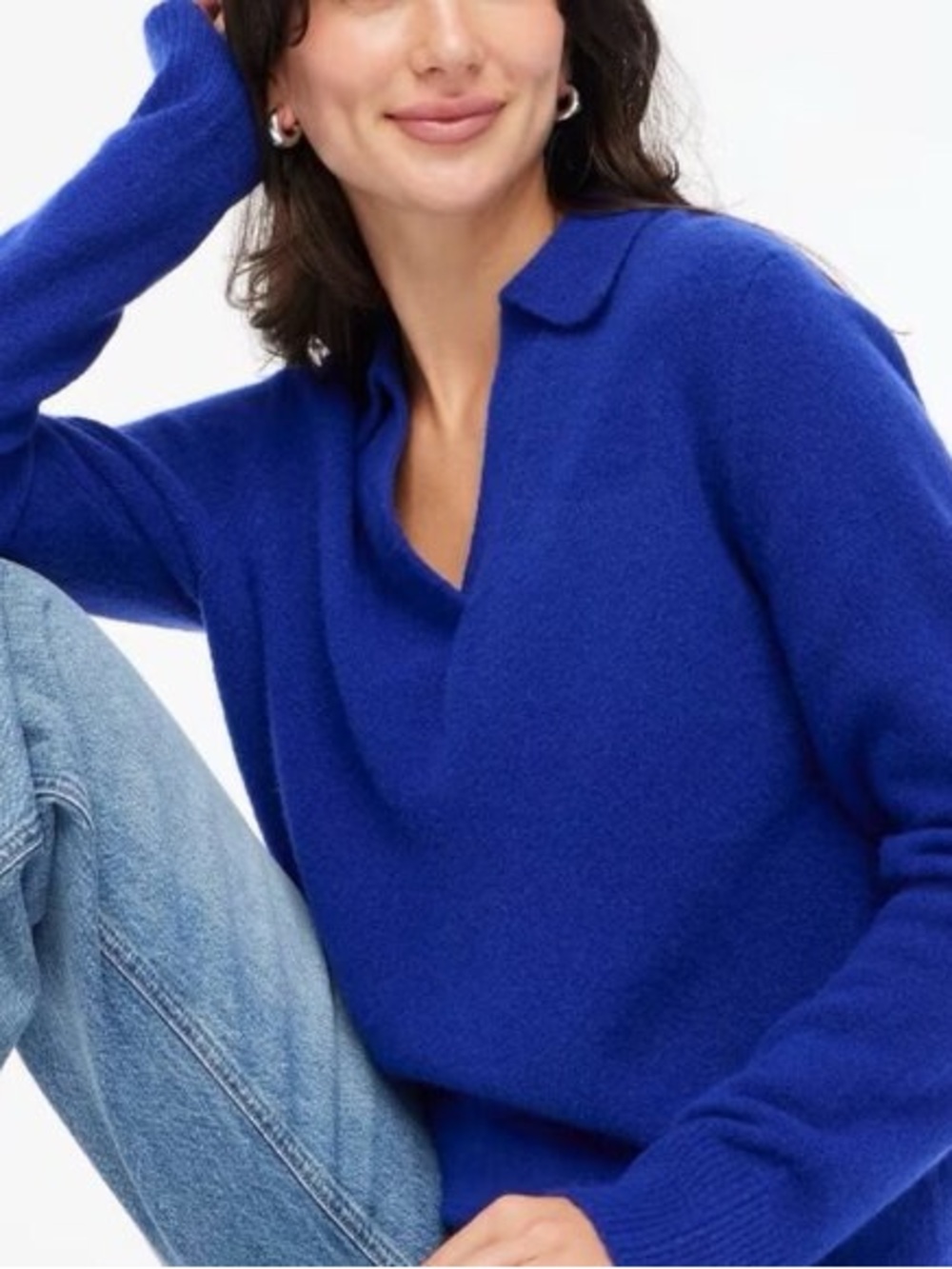 Women's Blue V-Neck Collared Sweater